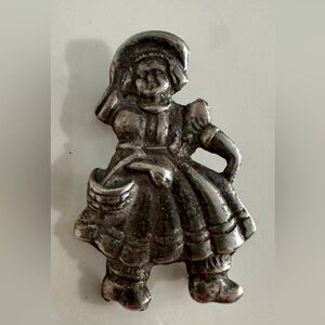 Vintage Sterling Dutch Girl with Basket Brooch Pin